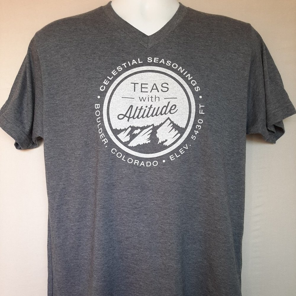 Celestial Seasonings Tea "Teas with Altitude" Gray t-shirt-NEW w/Tags; Unisex